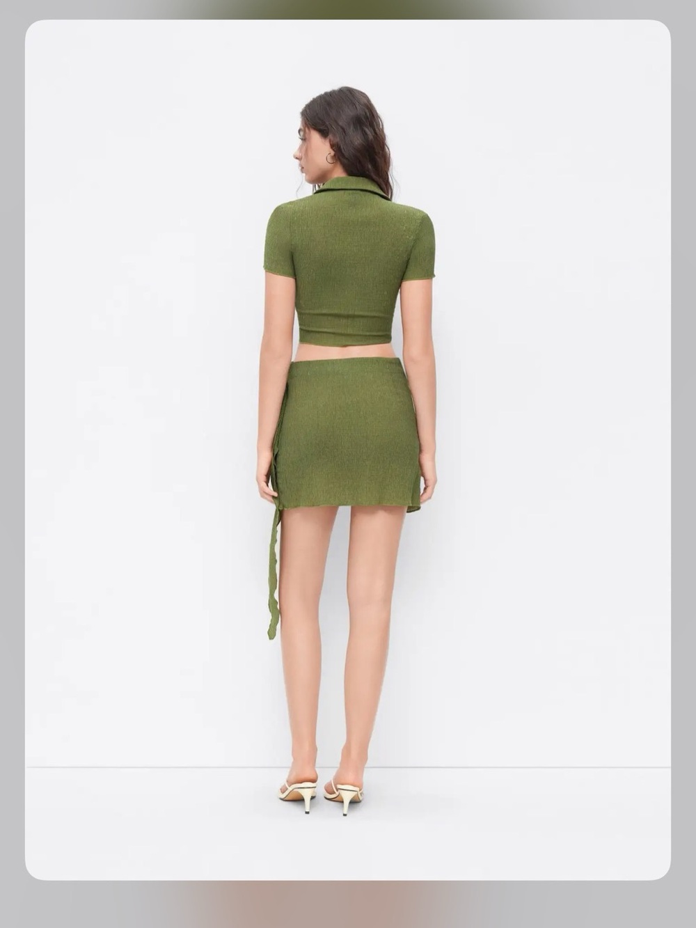 Cider Olive Green Tie-Front Crop Top & Mini Skirt Set - Picture 3 of 5